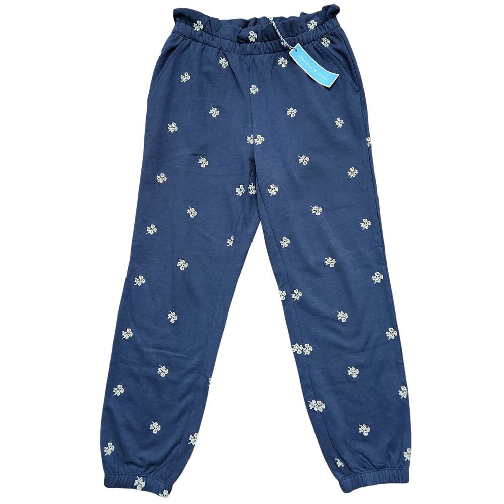 NWT Draper James Bobbie Embroidered Sweat Pants Nassau Navy Size Small
